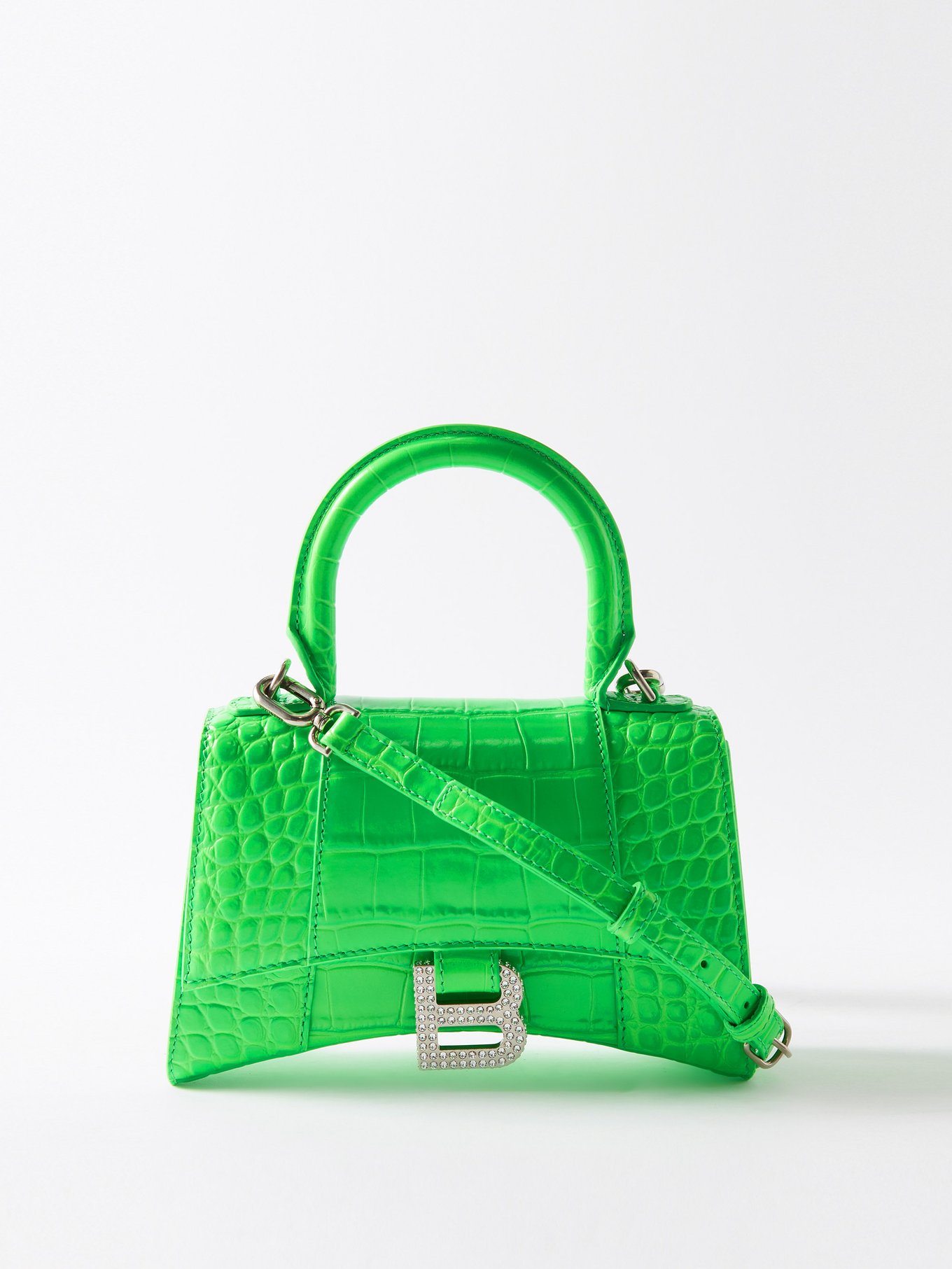 Balenciaga Hourglass Xs Crocodile-effect Leather Bag In Fuchsia