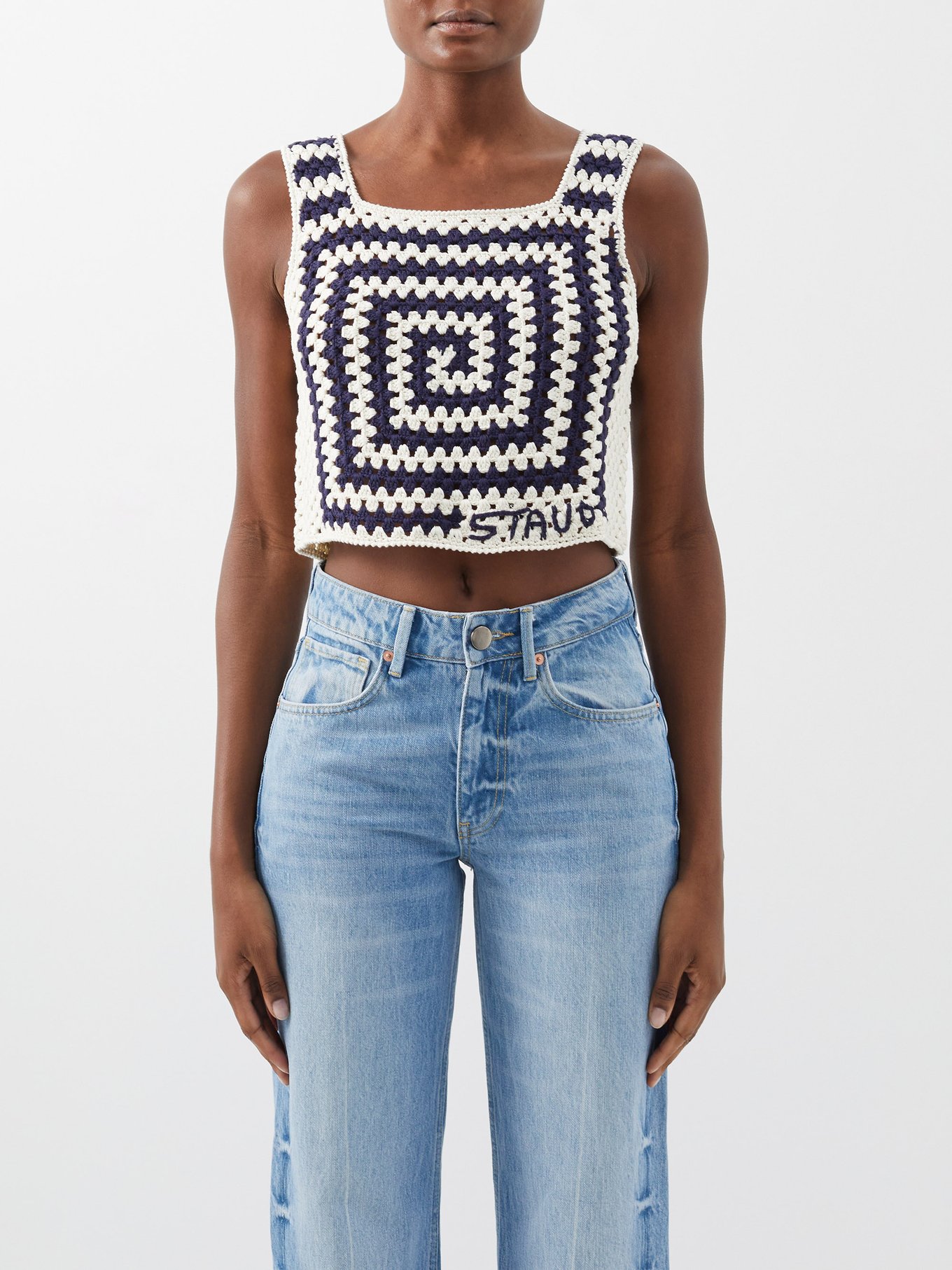 Denim knit crop top in blue - Alaia