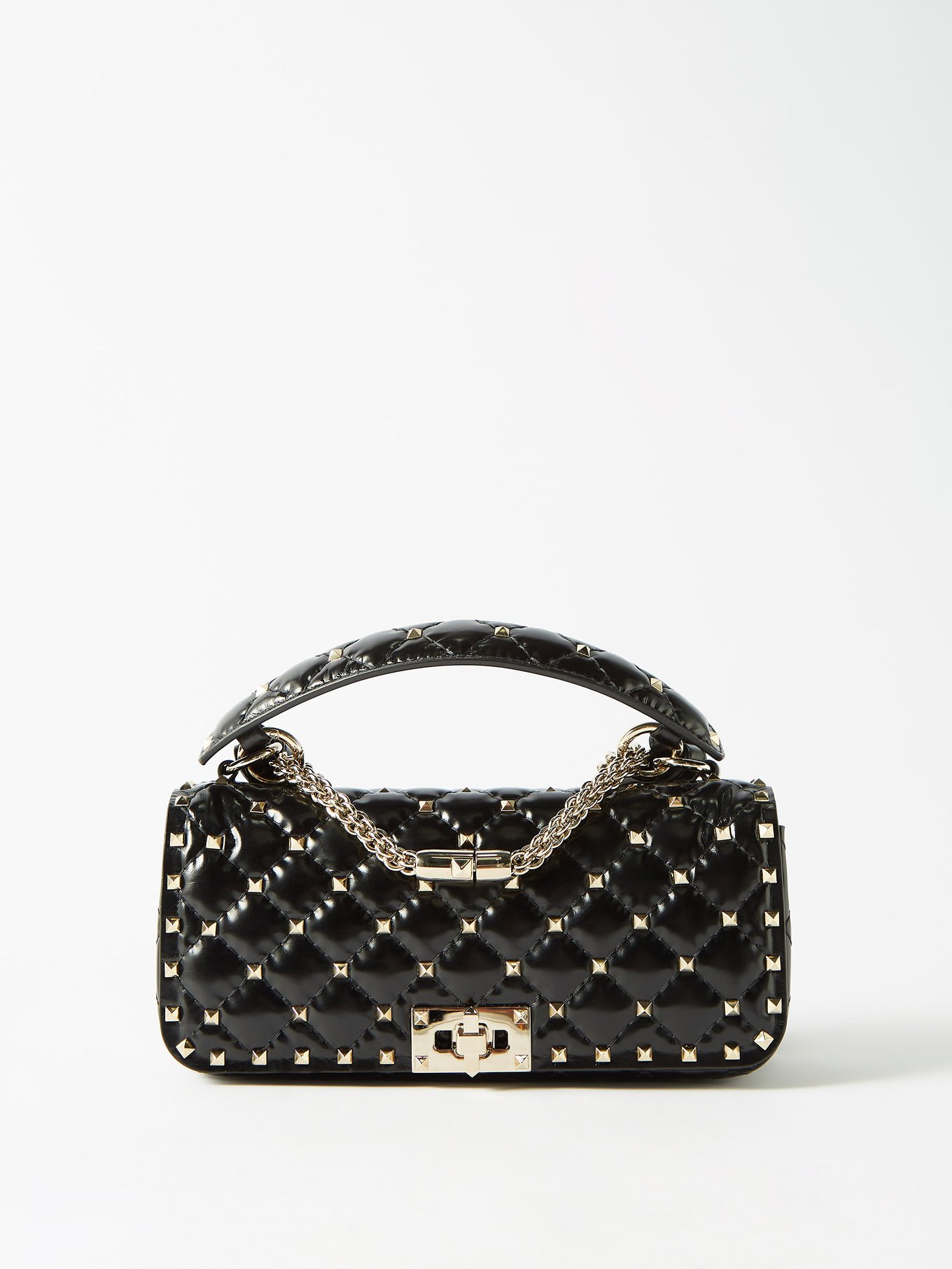 Valentino Rockstud Glossy Leather Top-Handle Bag