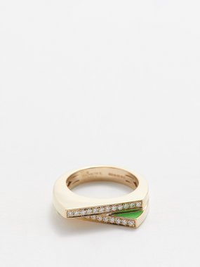 Rainbow K Handcuff diamond, enamel & 14kt gold ring