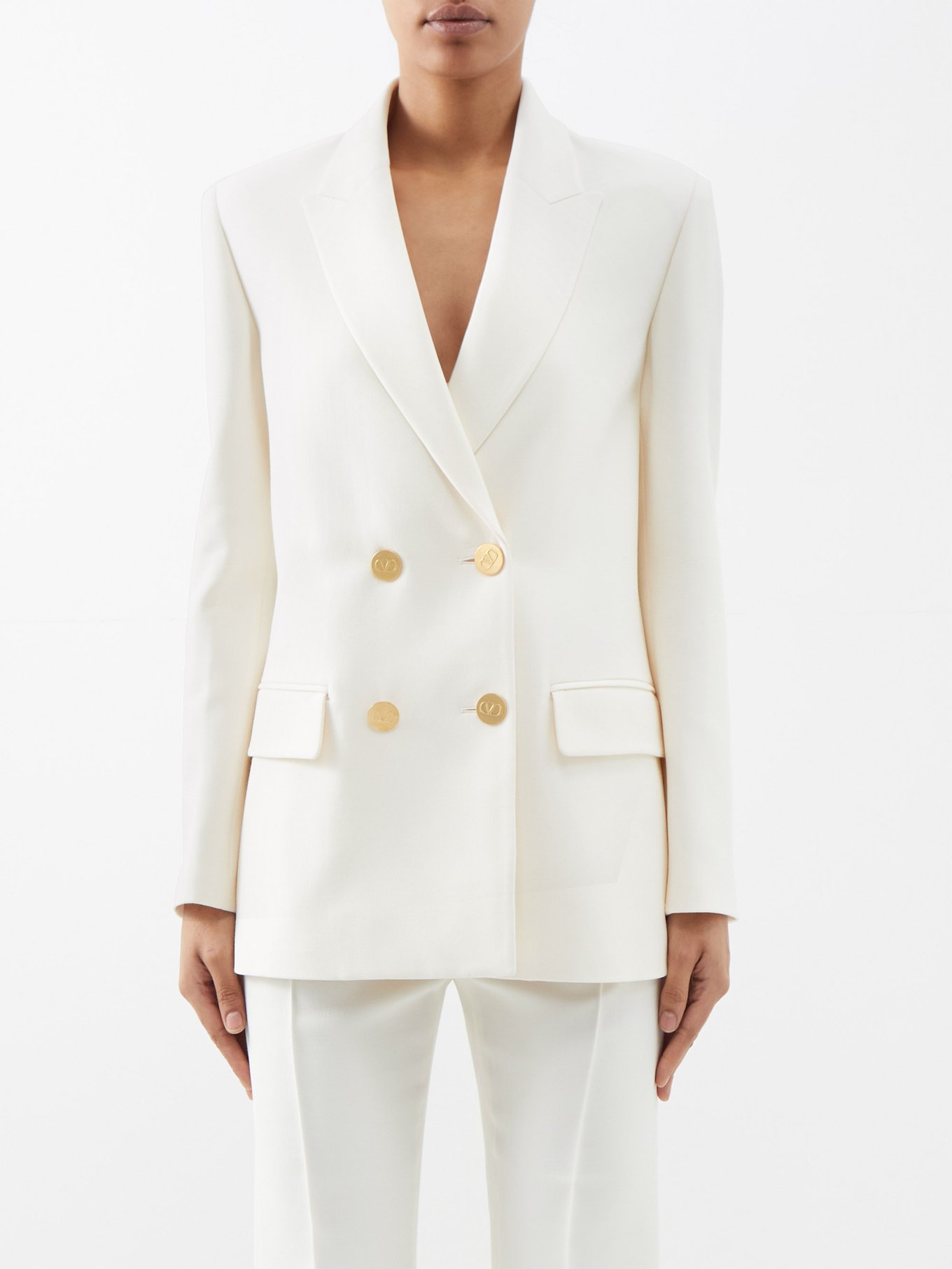 workwear look with white dress and blazer accessories valentino
