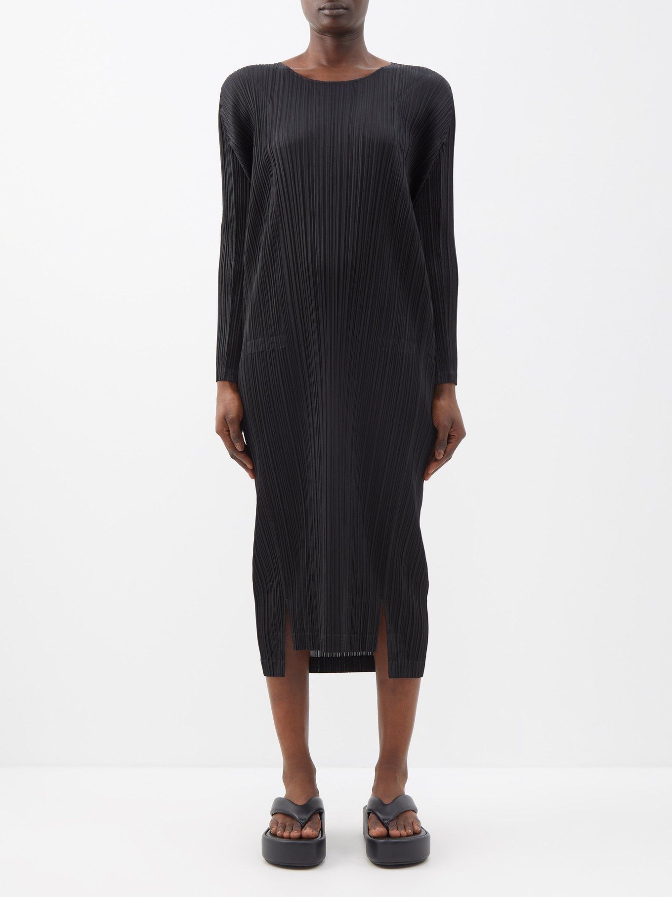 Pleats Please Issey Miyake Rapped Form Pleated Wrap Dress in Black