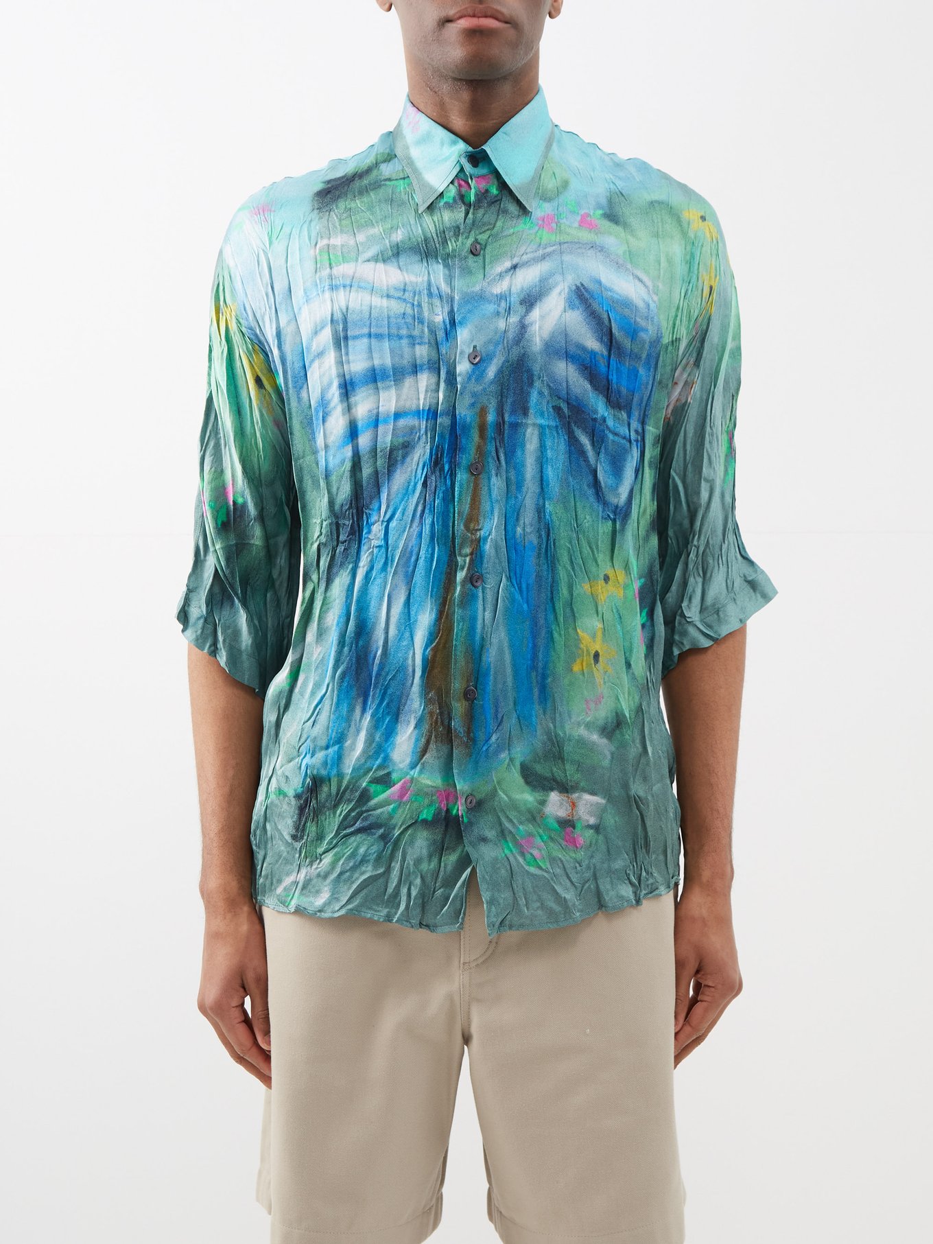 X Karen Kilimnik Sandroki crinkled-twill shirt | Acne Studios