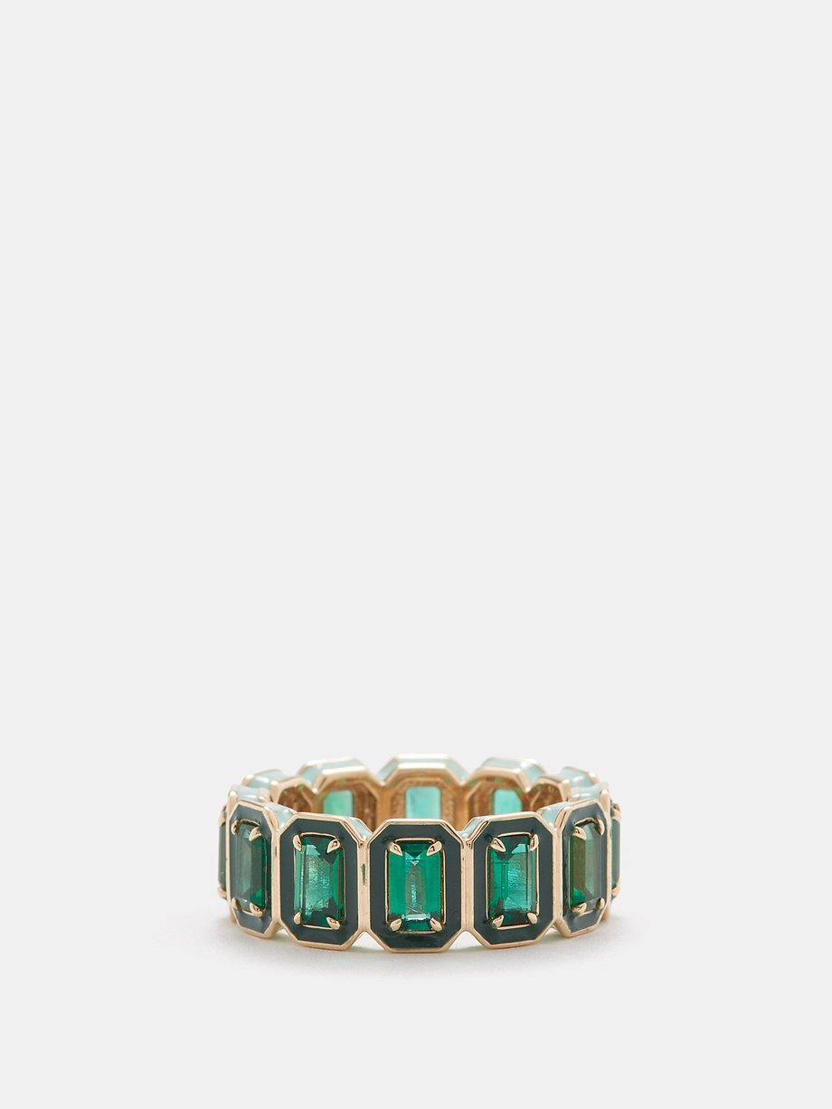 Alison Lou Cocktail emerald, enamel & 14kt gold ring