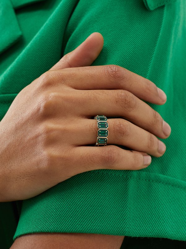 Alison Lou Cocktail emerald, enamel & 14kt gold ring