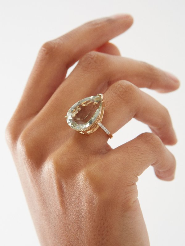 Mateo Tear Drop diamond, prasiolite & 14kt gold ring
