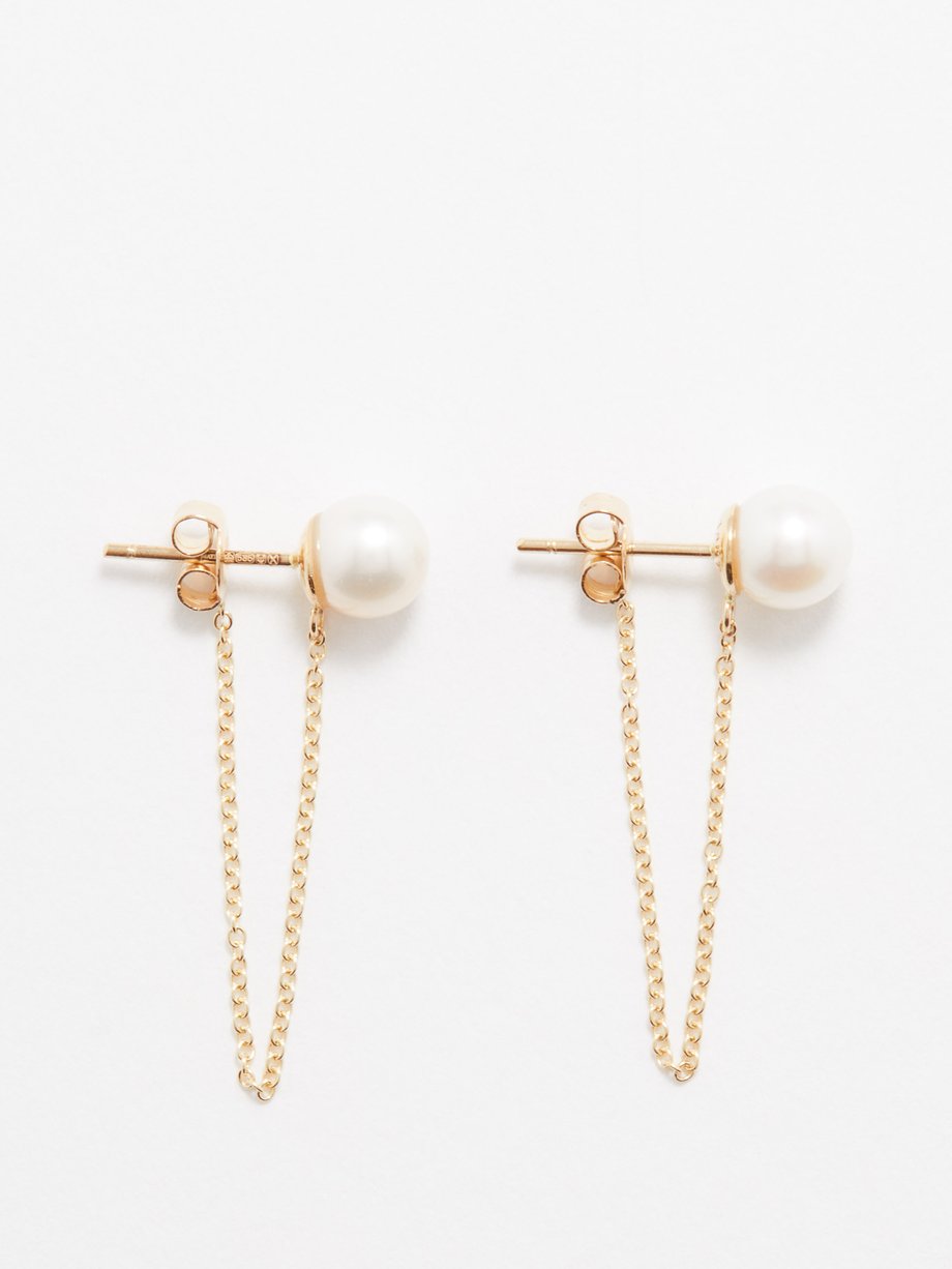 Mateo Chain-embellished pearl & 14kt gold stud earrings