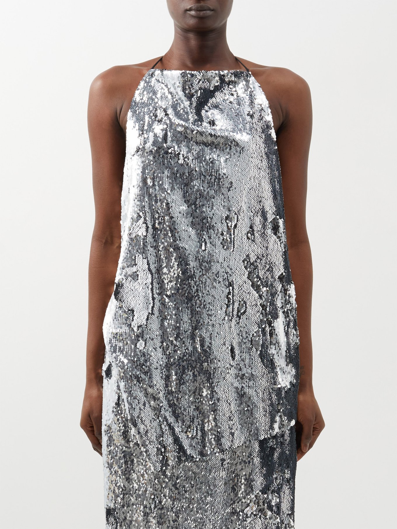 Asymmetric sequinned halterneck top video