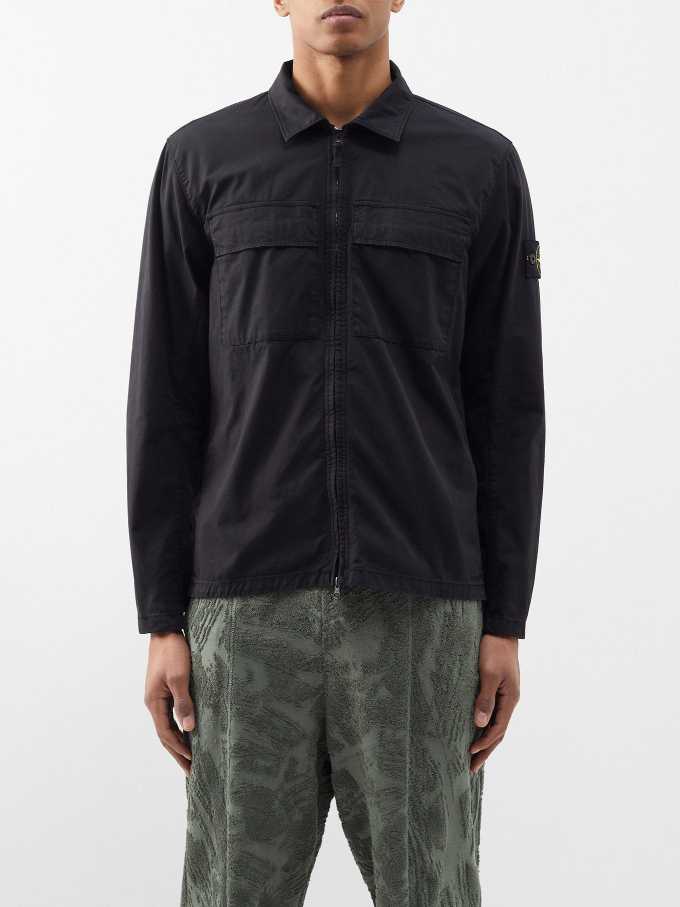 Zipped logo-patch cotton-blend overshirt | Stone Island