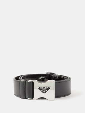 Prada Triangle logo-plaque clip-buckle leather belt