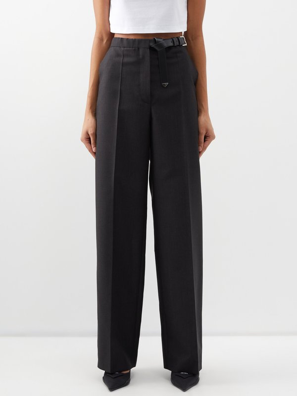 Prada Belted wide-leg mohair-blend trousers