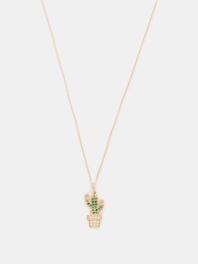 Sydney Evan Cactus diamond, emerald & 14kt gold necklace