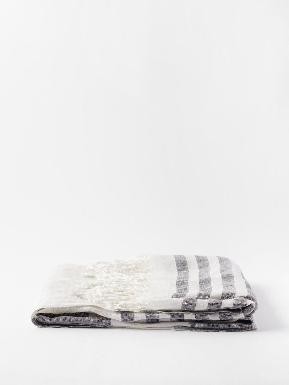 Brunello Cucinelli Fringed striped linen blanket