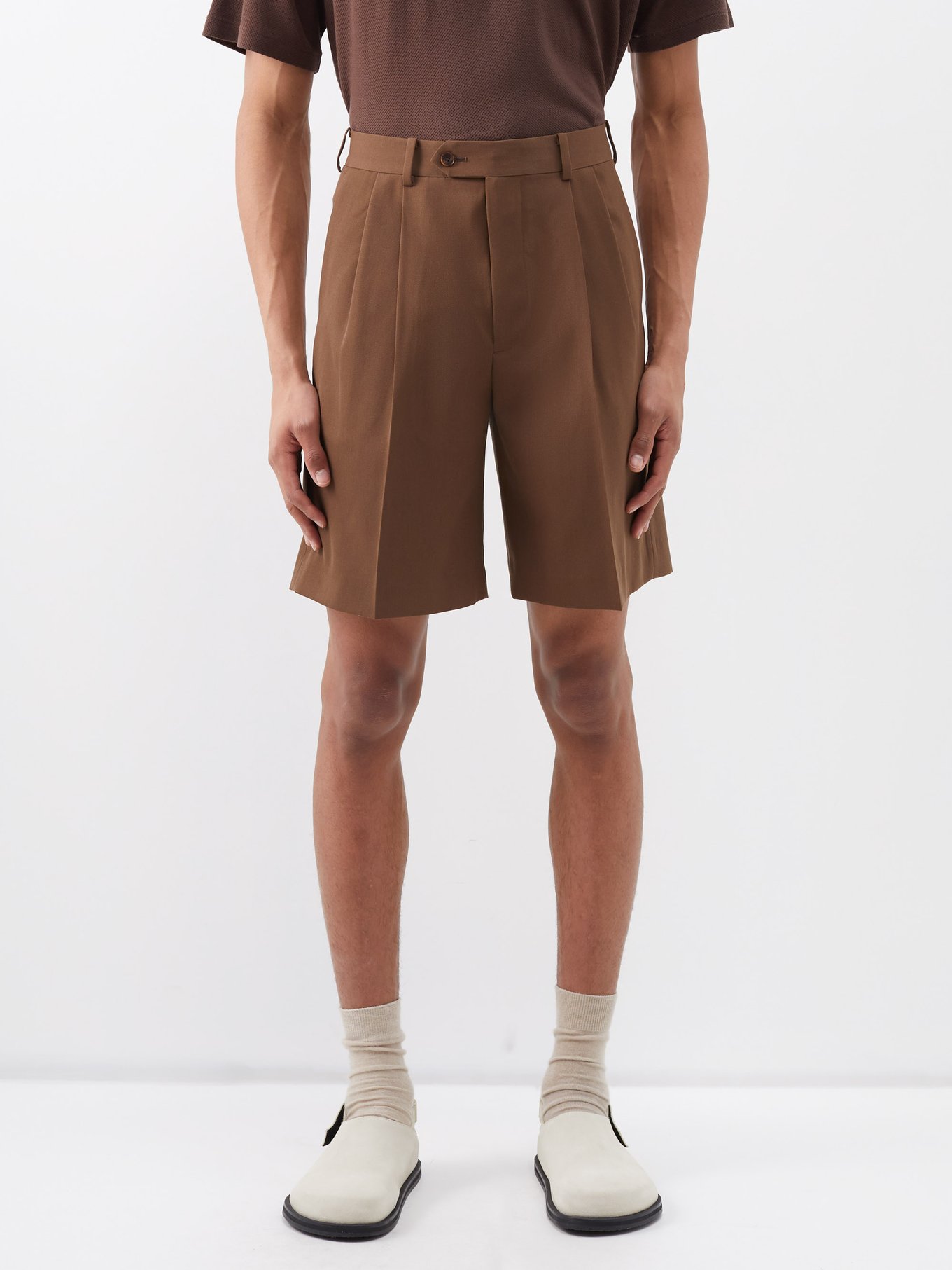 High-rise wool-gabardine shorts video