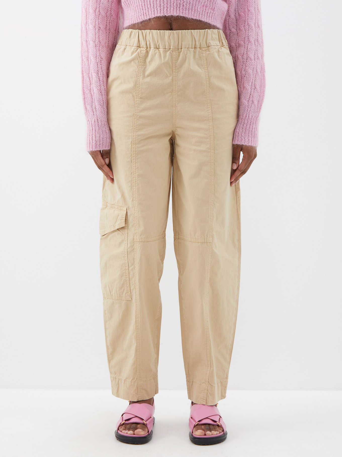 Logo-patch organic-cotton blend cargo trousers | Ganni