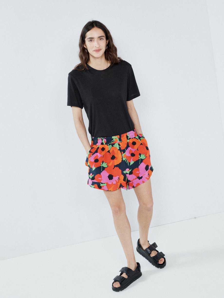 Raey Strong flower-print elasticated-waist silk shorts