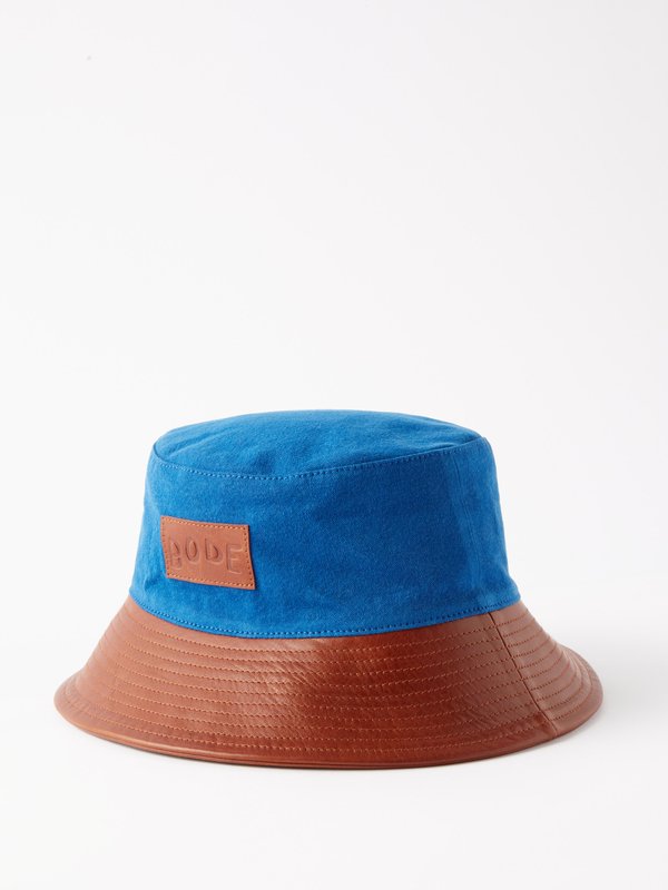 Bode Leather-brim cotton bucket hat