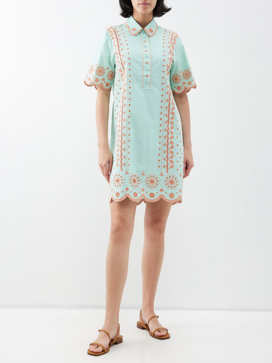Saloni Dree embroidered cotton-poplin mini dress