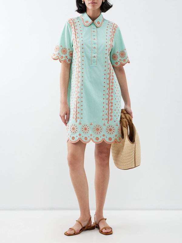 Saloni Dree embroidered cotton-poplin mini dress