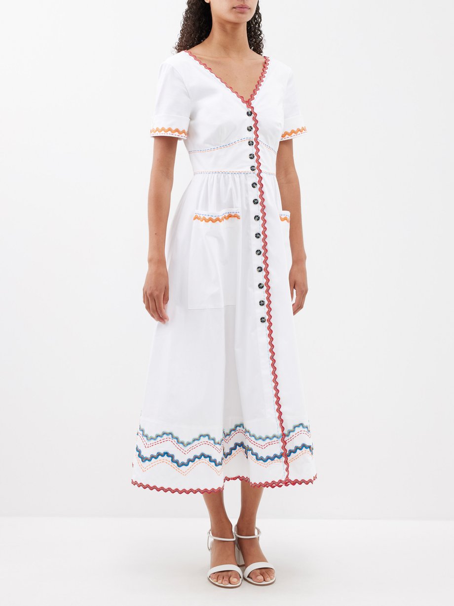 Saloni Luella-C embroidered cotton-blend midi dress
