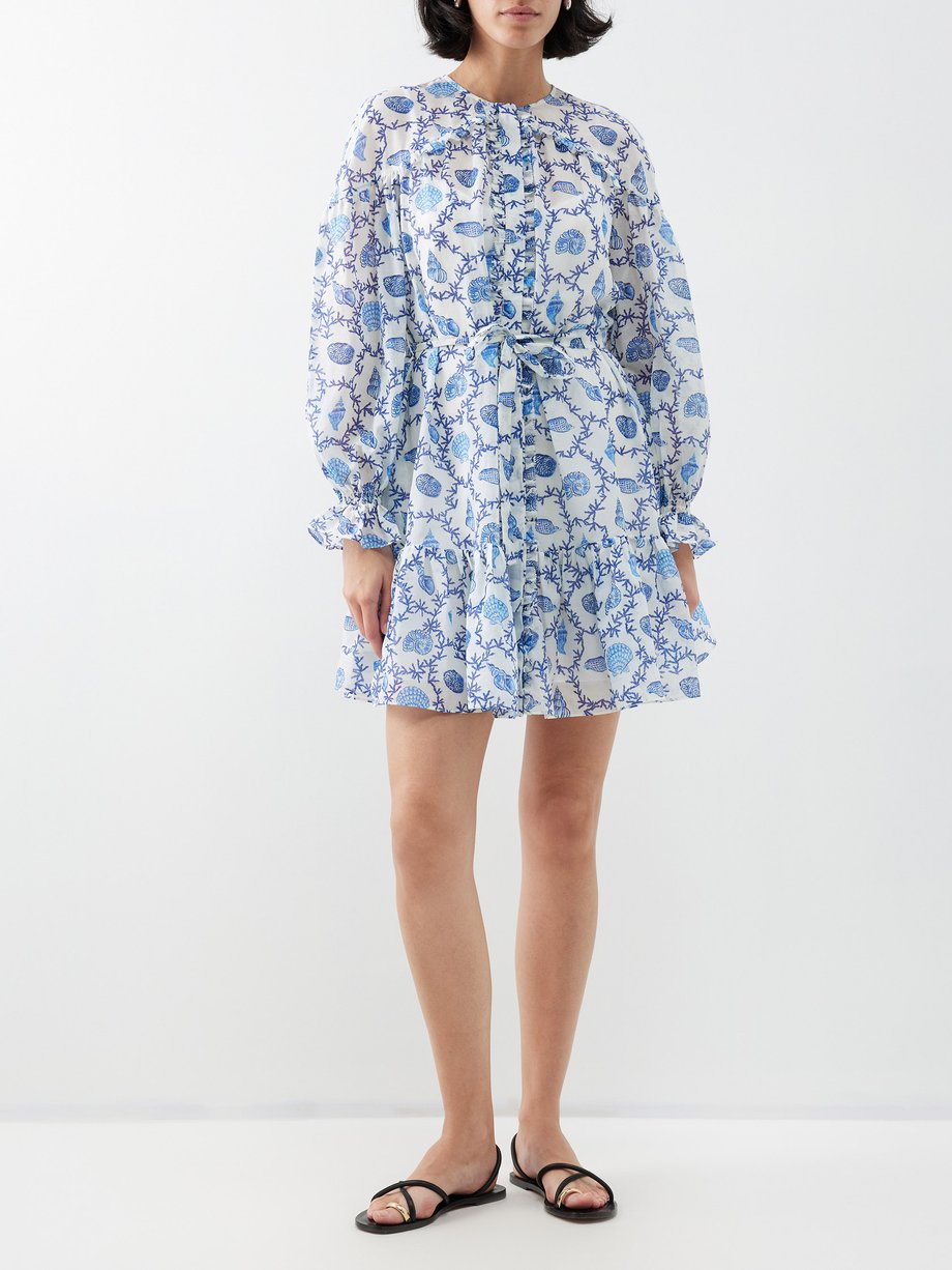 Saloni Pixie shell-print cotton-blend mini dress