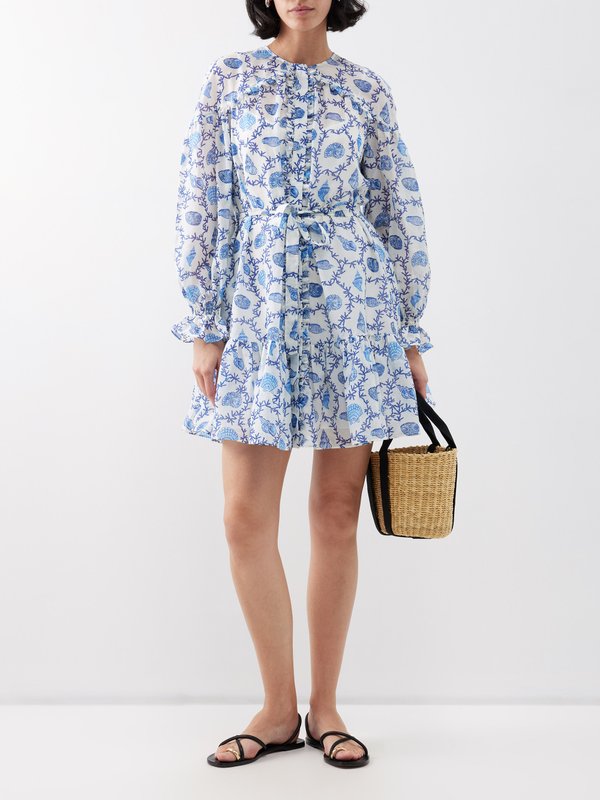 Saloni Pixie shell-print cotton-blend mini dress