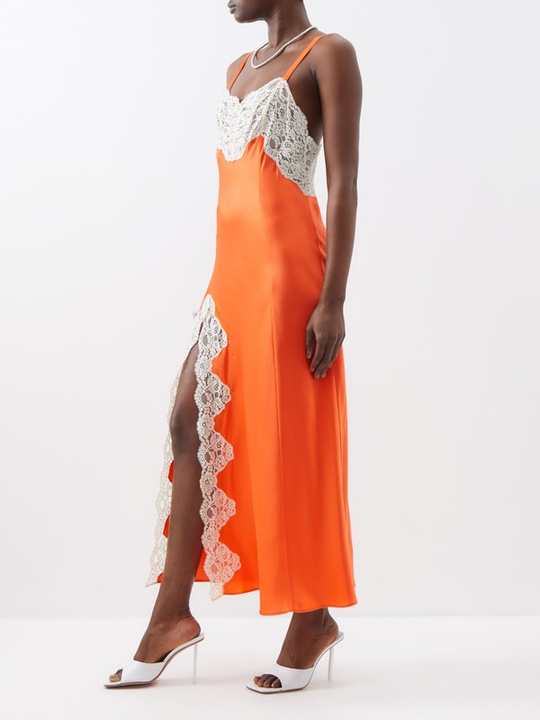 Rodarte Lace-panelled silk-satin slip dress