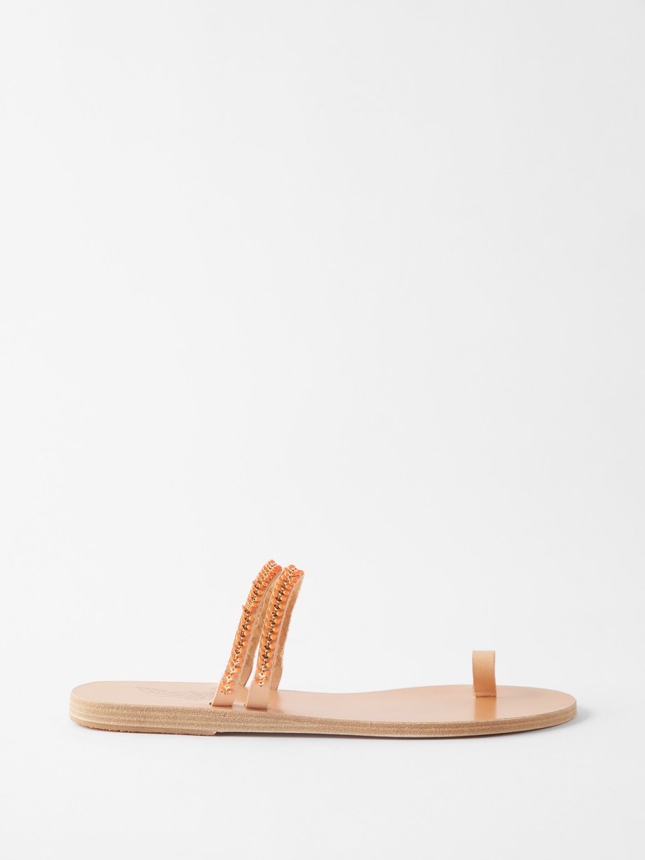 Ancient Greek Sandals Skalida beaded leather sandals