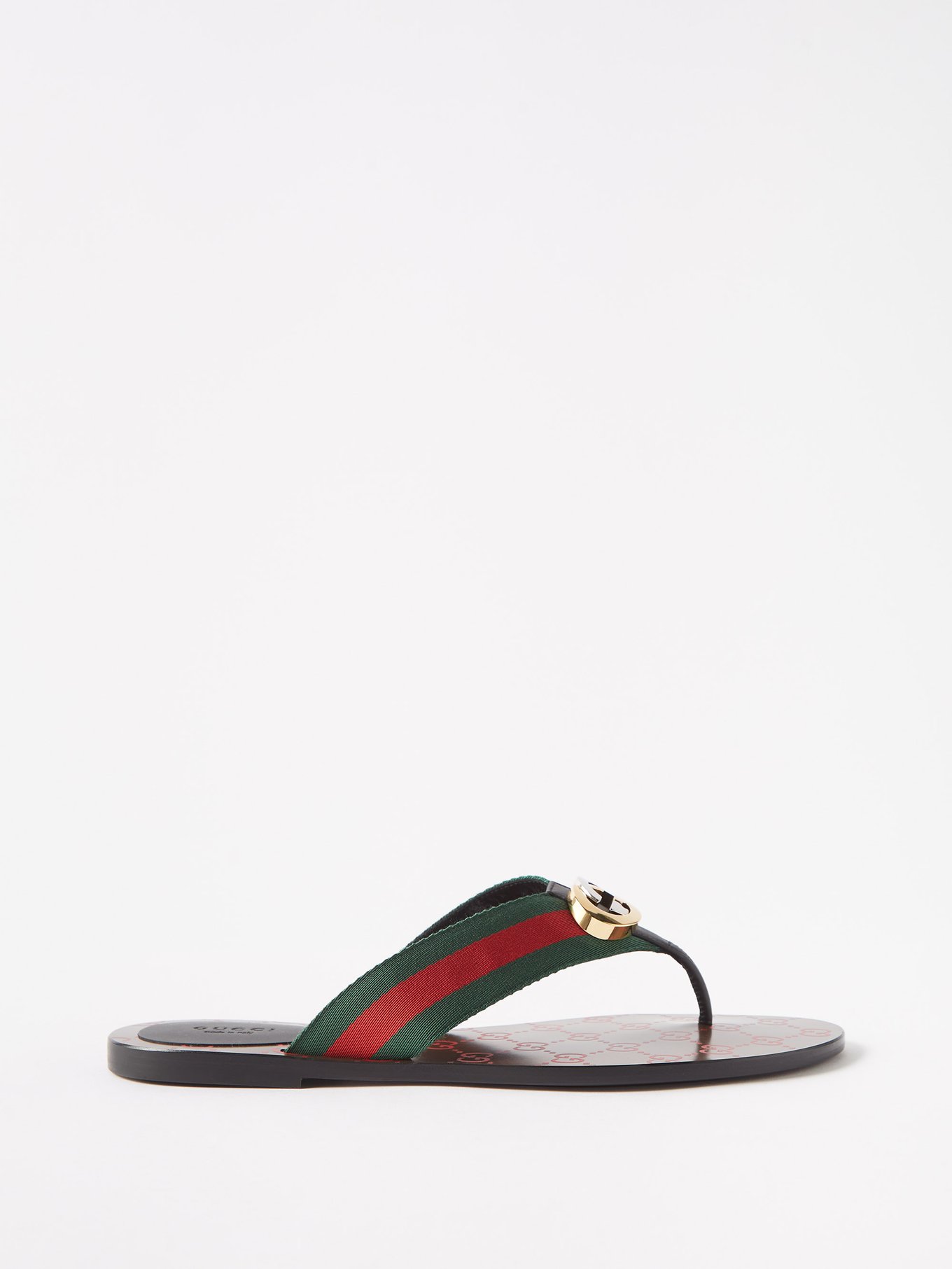 Ballet Flats Gucci Gucci Kika Web-stripe Thong Sandal in Black Leather