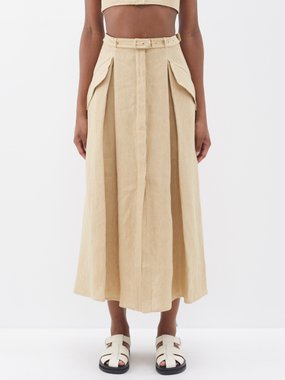 Le Kasha Karut belted organic-linen midi skirt