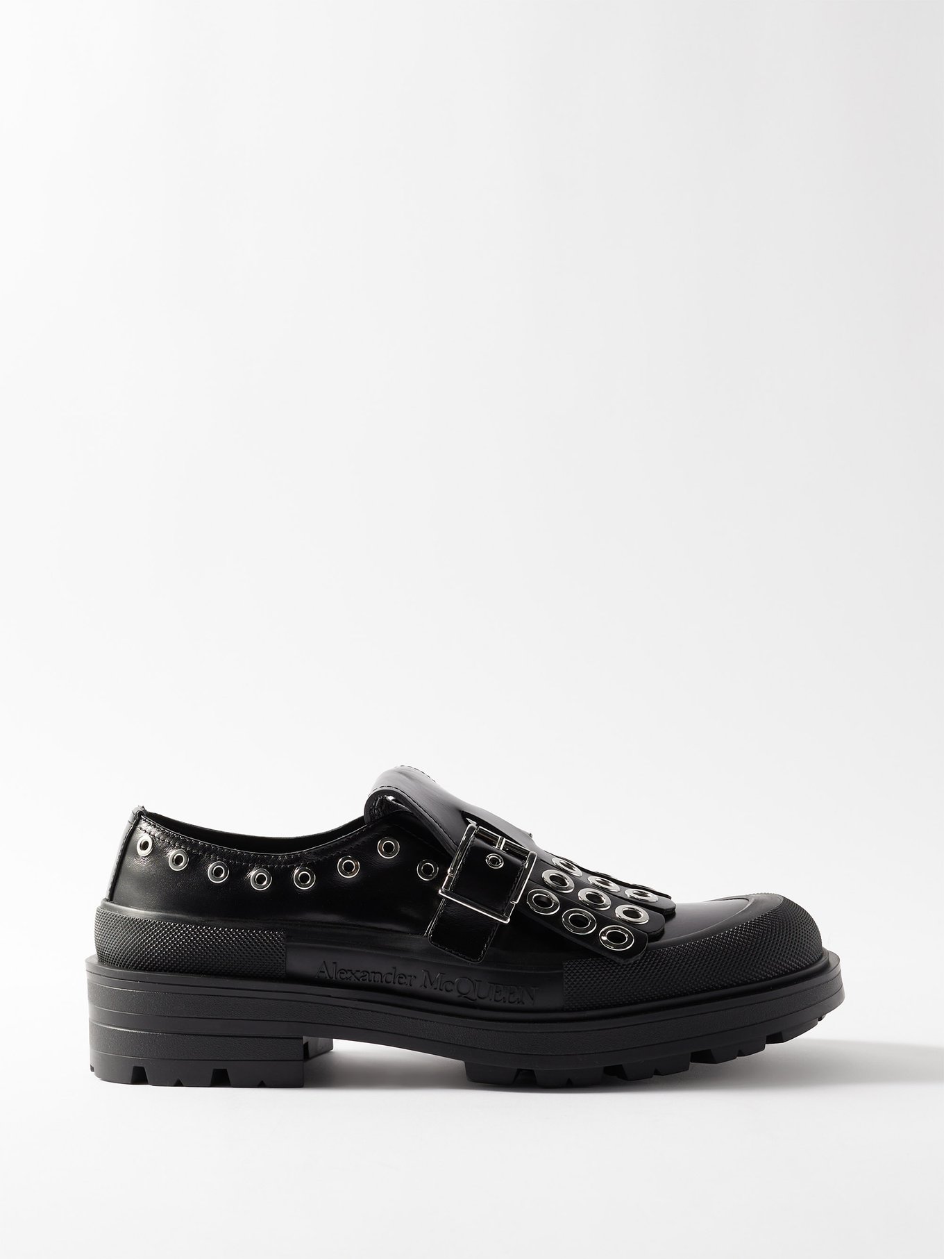 Stack eyelet-studded leather Derby shoes video