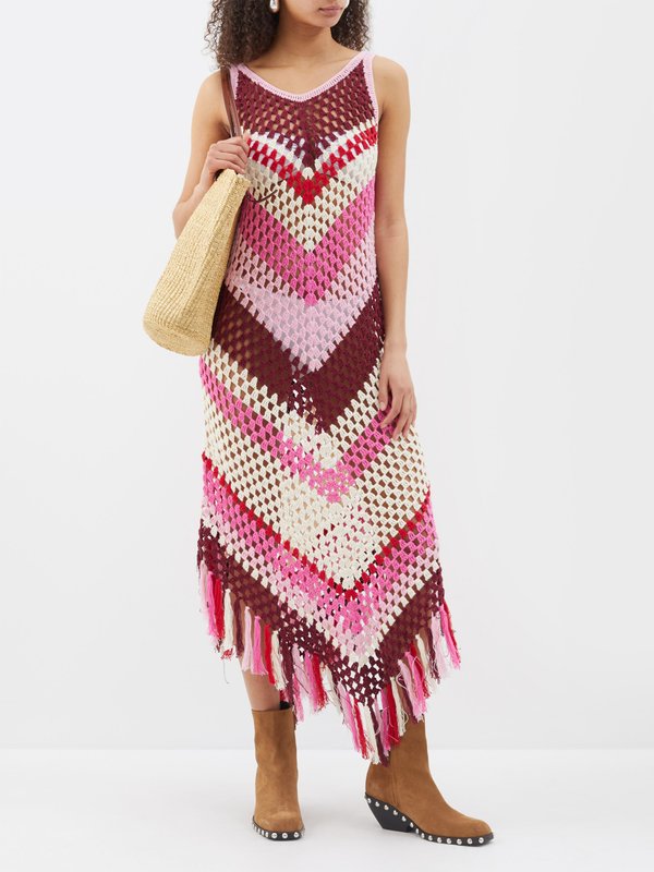 Dodo Bar Or Morten chevron-stripe crochet-cotton midi dress