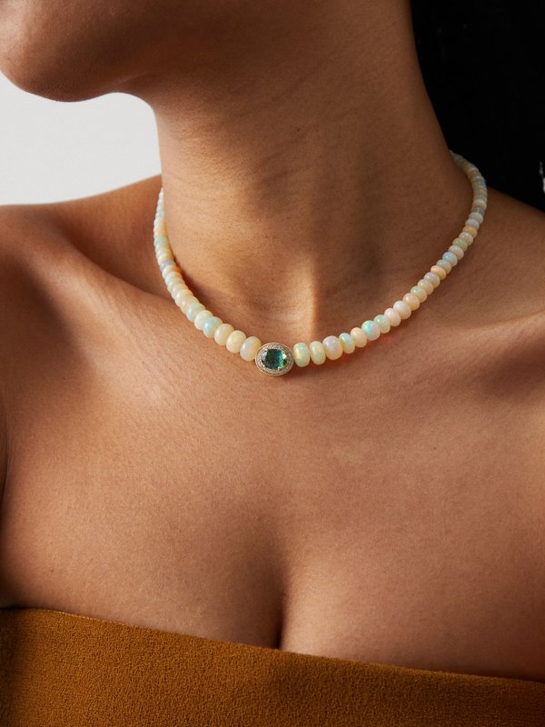 Jacquie Aiche Diamond, tourmaline, opal & 14kt gold necklace