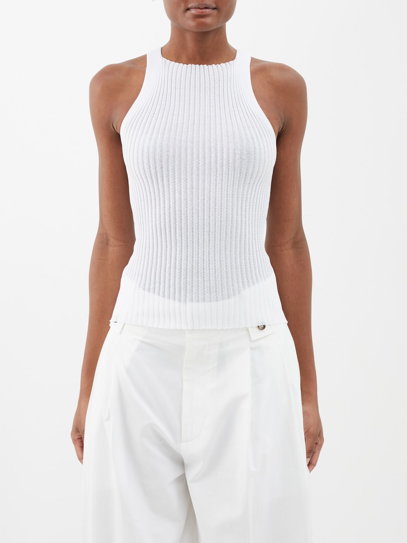 Emma ribbed-knit cotton-blend tank top video