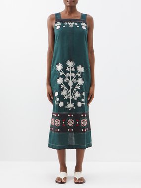 Vita Kin Ulya floral-embroidered linen midi dress