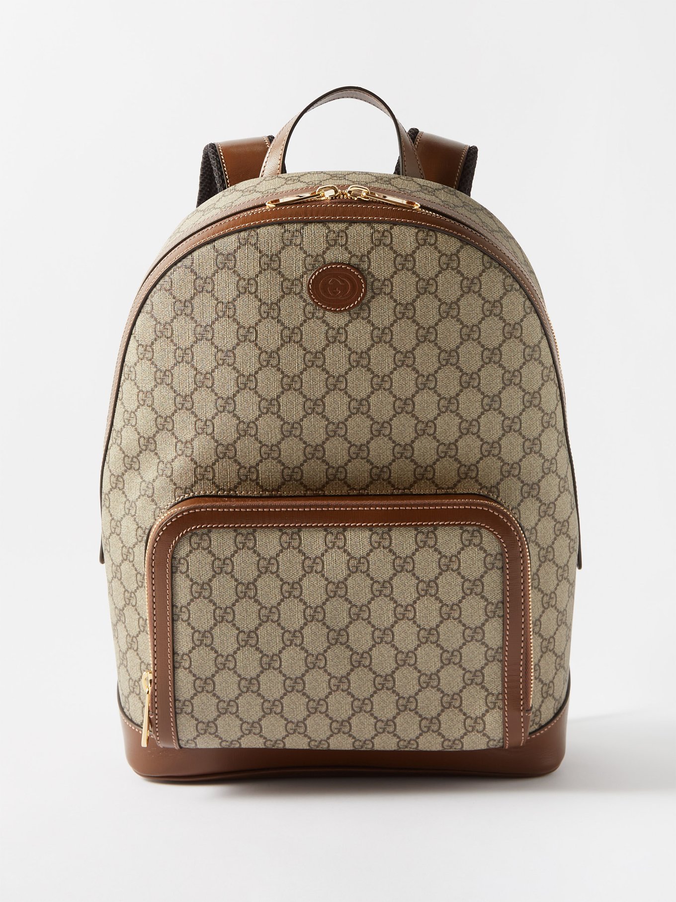 Brown GG Supreme leather-trimmed canvas backpack