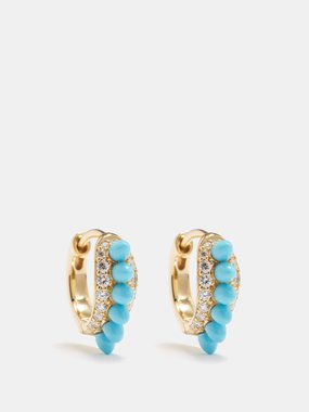 Raphaele Canot Diamond, turquoise & 18kt gold hoop earrings