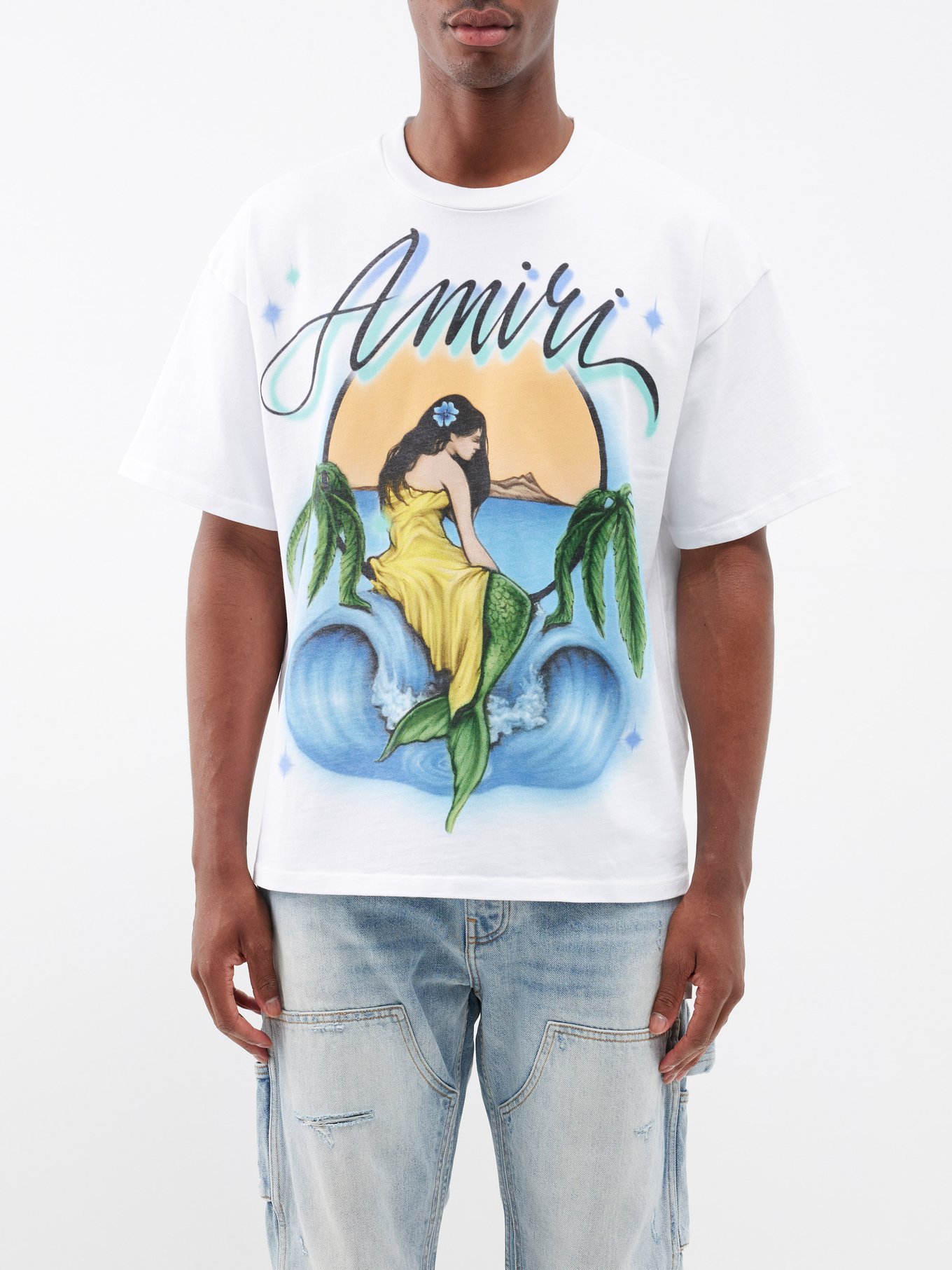Mermaid-print cotton-jersey T-shirt | Amiri