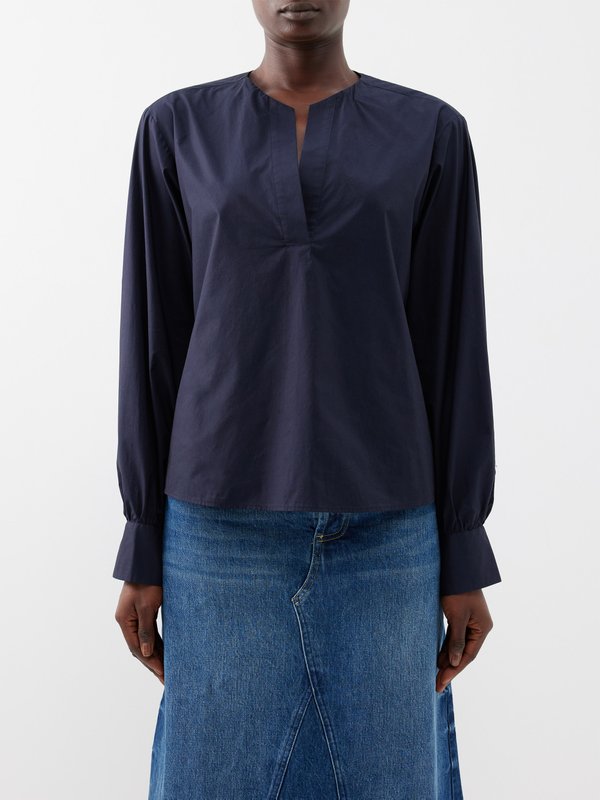 FRAME V-neck organic-cotton poplin blouse