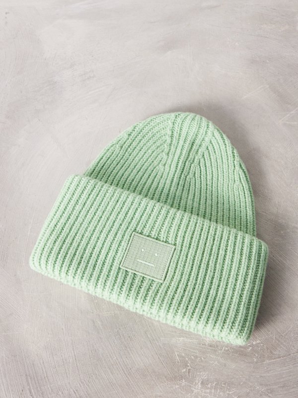 Acne Studios Pansy Face-patch ribbed-wool beanie