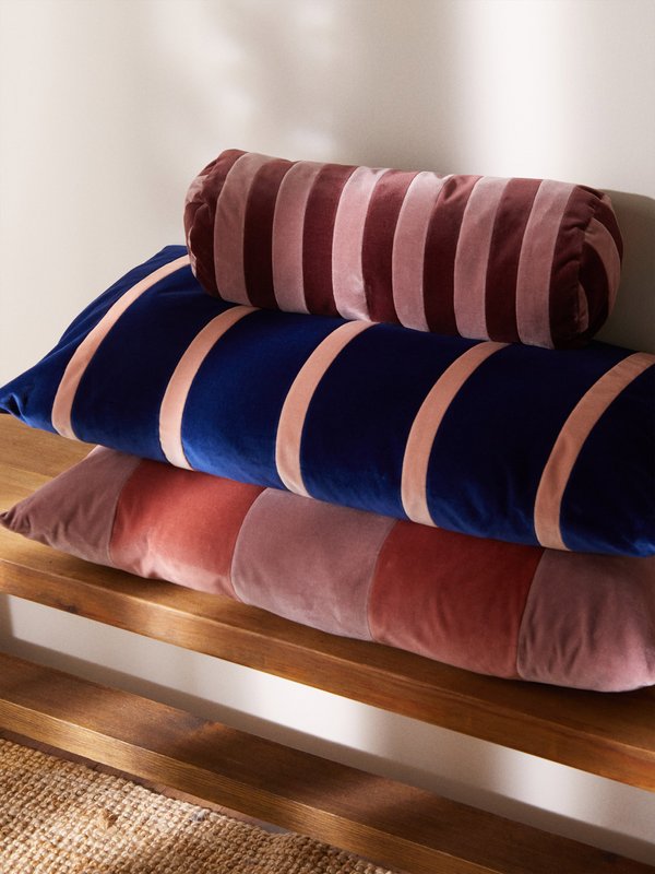 Christina Lundsteen Bolster striped cotton-velvet cushion