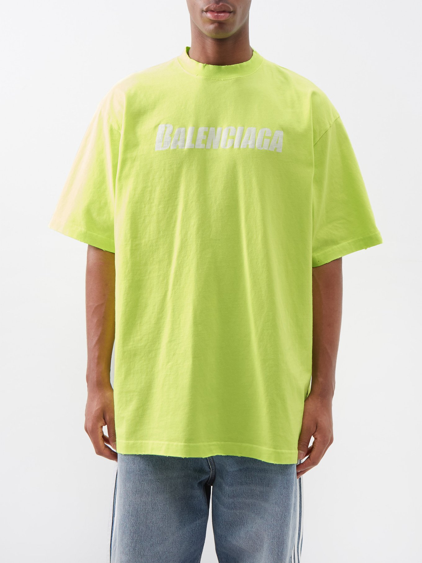 Forsømme Synlig Håbefuld Yellow Logo-print distressed jersey oversized T-shirt | Balenciaga |  MATCHESFASHION US