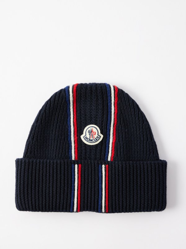 Moncler Tricolour ribbed-knit wool beanie