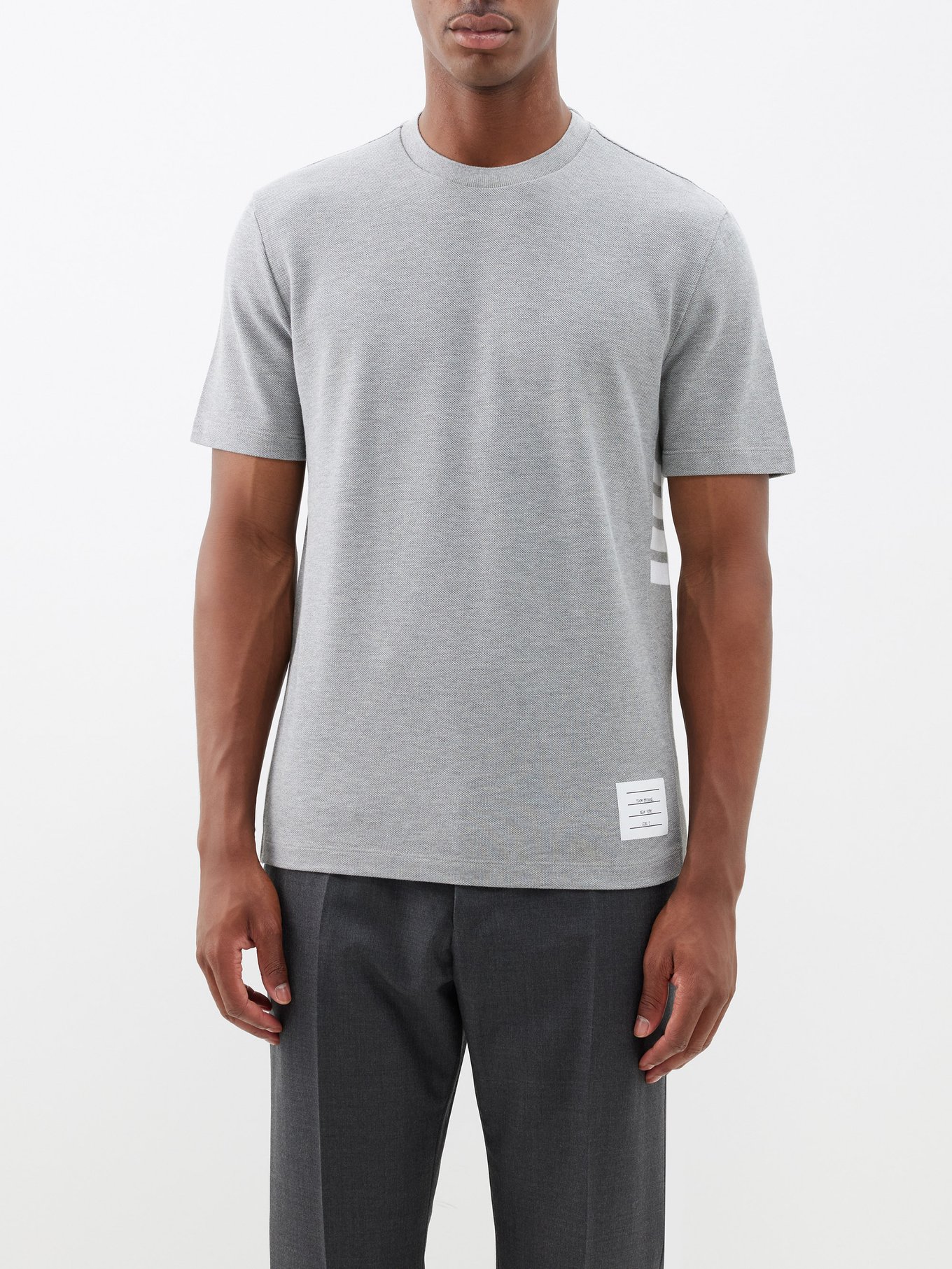 Medium Grey Cotton Ribbon Intarsia 4-Bar Short Sleeve Tee