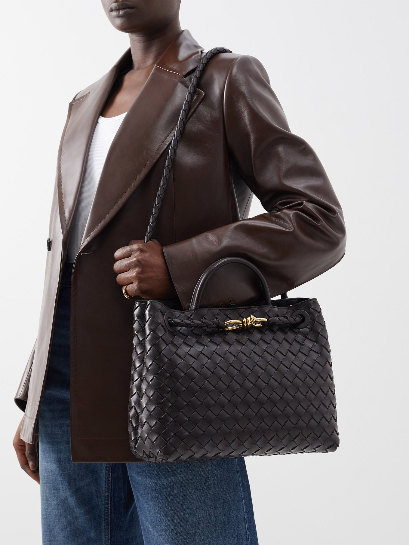 New Large Bottega Veneta Brown Leather Shoulder Bag Made In Italy