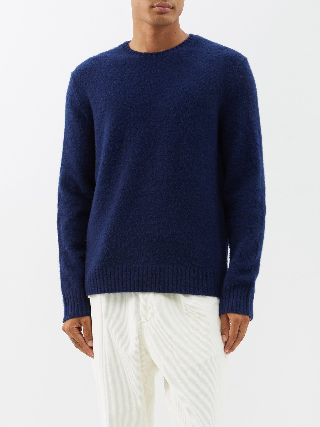 Merino Baseball Sweater - Deep Blue with Suede Elbow Patches | Untuckit