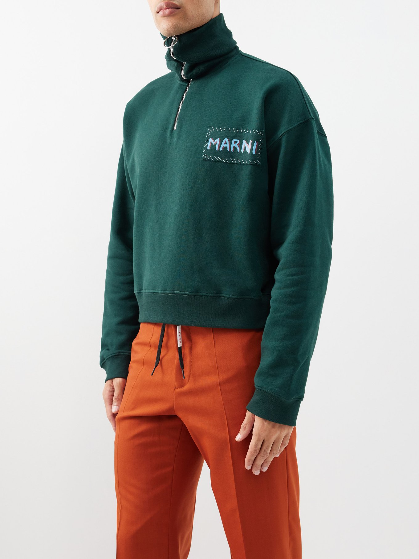 Logo-patch high-neck cotton-jersey sweater | Marni