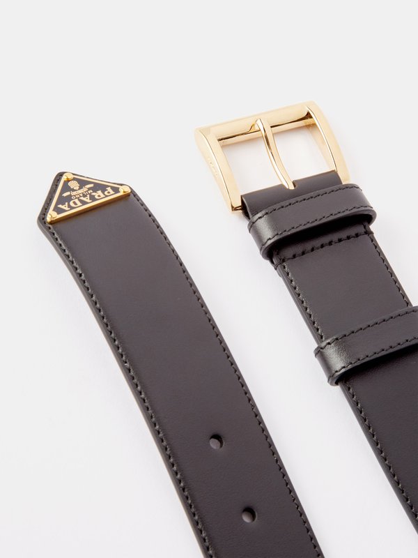 Prada Triangle logo-plaque leather belt