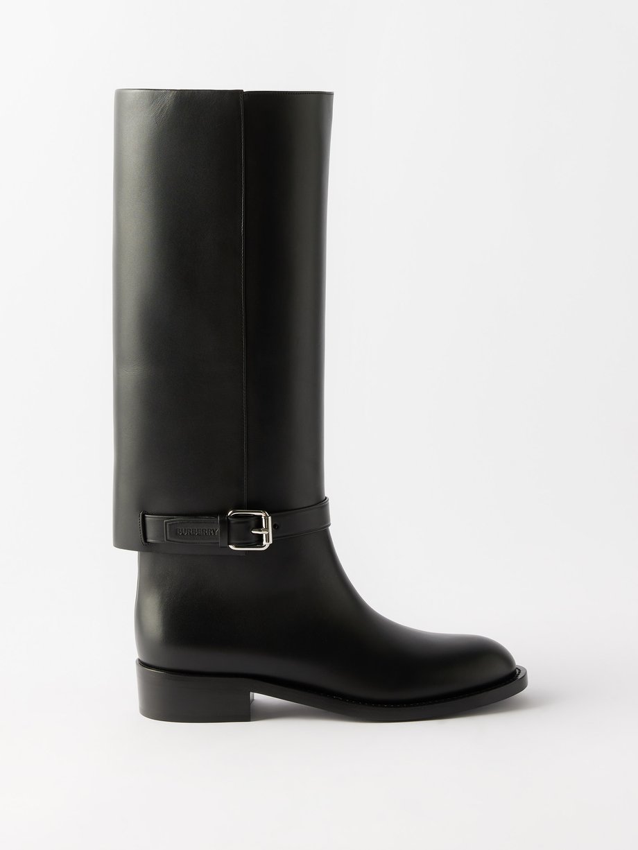 Burberry Logo-debossed buckled-strap leather boots
