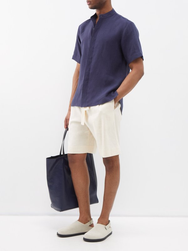 Zeus + Dione Stand-collar linen short-sleeve shirt